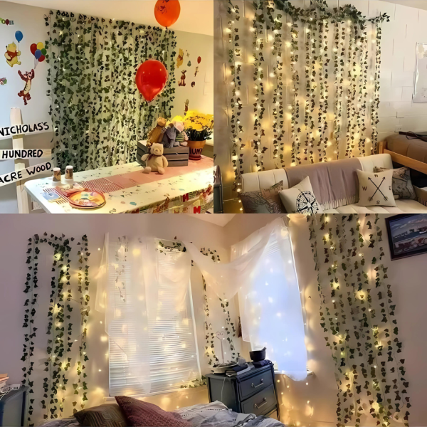 Cortina de luz de 3x3 más 12 tiras de hiedra artificial de 3 mts de largo☘️🌿🍃 - Imagen 4